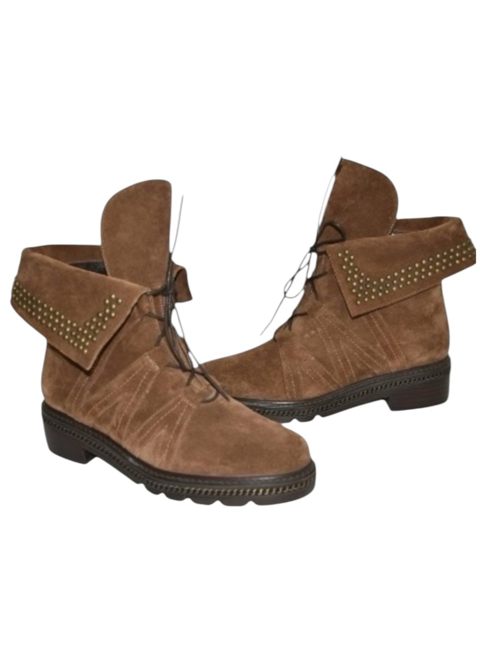 Stuart Weitzman Brown Suede Lace-up Studded Boots Size 10 NWOT